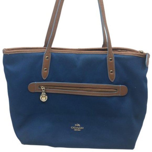 Coach Handbags - COACH Large Blue Brown Fabric Shoppers Tote